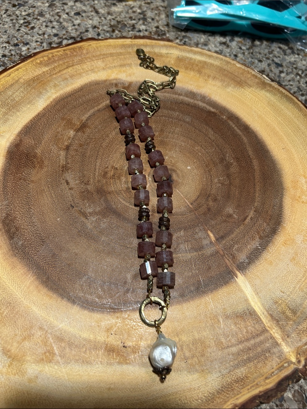 Julio Designs Pink Tourmaline & Baroque Pearl Beaded Drop Necklace Boho